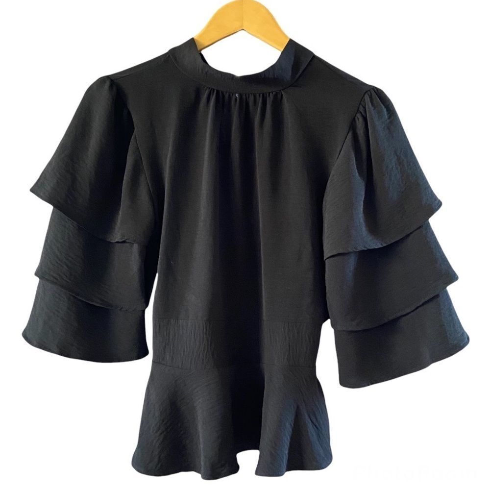 Yoyo 5 Black Tiered Sleeves Blouse S